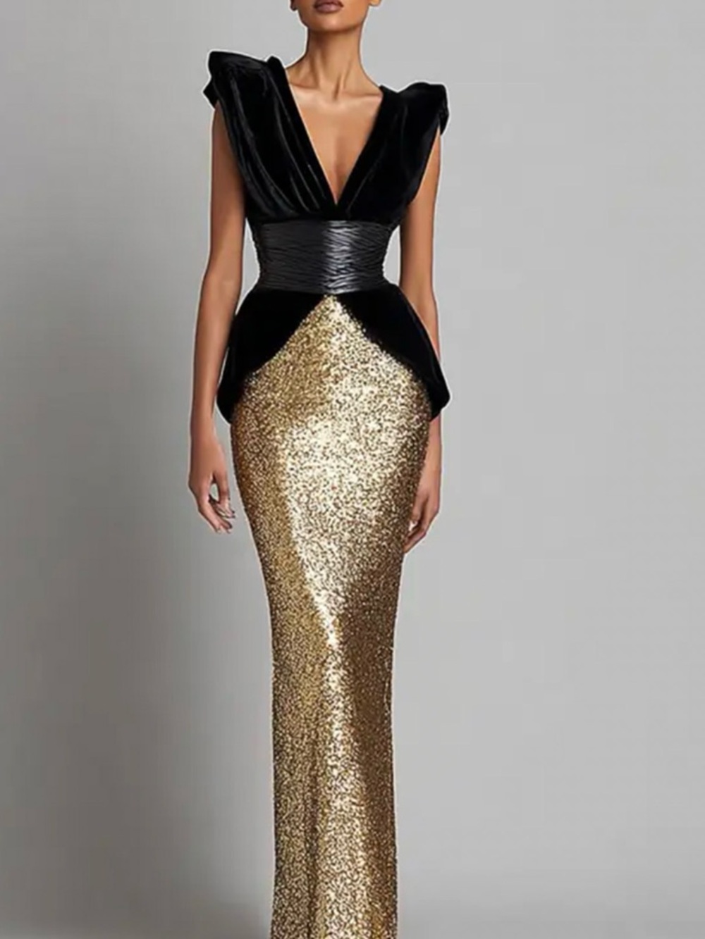 Black & Gold Sequin Evening Gown